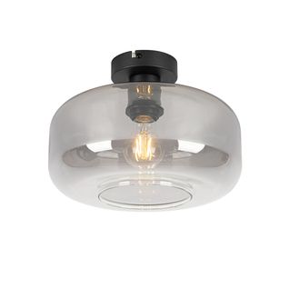 Plafonnier Art Déco Noir Avec Verre Fumé - Bizle