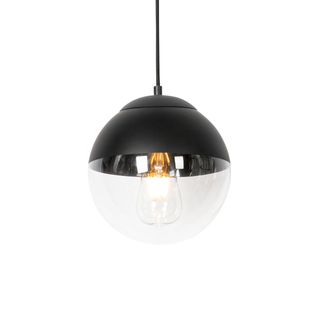 Lampe à Suspension Rétro Noire Avec Verre Clair 20 Cm - Eclipse