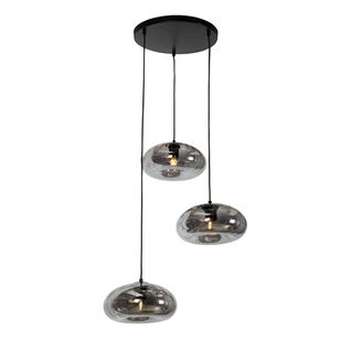 Lampe à Suspension Art Déco Noire Avec Verre Fumé Ronde 3 Lumières - Ayesha