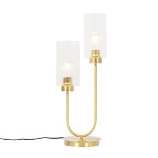 Lampe De Table Art Déco Dorée Avec Verre 2 Lumières - Laura