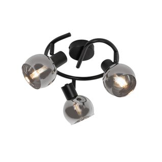 Plafonnier Art Déco Noir Avec Verre Fumé Rond 3 Lumières - Vidro