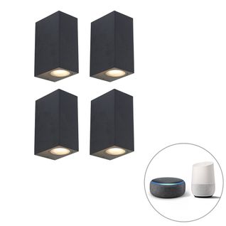 Lot De 4 Appliques Murales Intelligentes Noires Ip44 Avec 8 Wifi Gu10 - Baleno