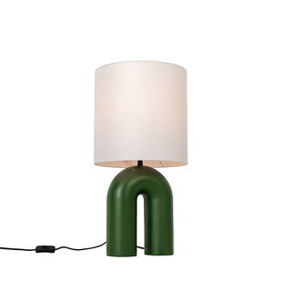 Lampe De Table Scandinave Verte Avec Abat-jour En Lin Blanc - Lotti