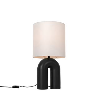 Lampe De Table Scandinave Noire Avec Abat-jour En Lin Blanc - Lotti