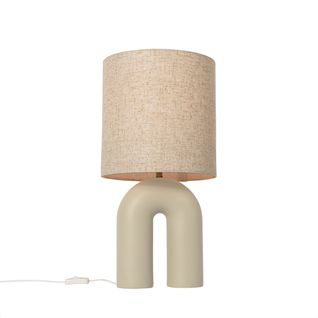 Lampe De Table Scandinave Beige Avec Abat-jour En Lin Beige - Lotti