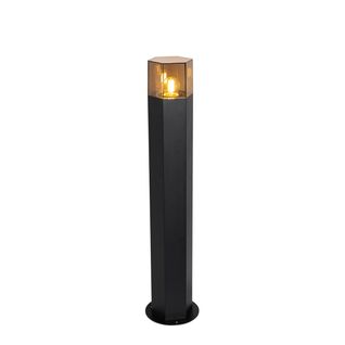 Lampadaire D'extérieur Noir Avec Abat-jour Fumé Hexagonal 70 Cm - Denmark