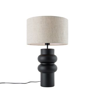 Lampe De Table Design Noire Avec Abat-jour En Tissu Gris Clair 35 Cm - Alisia