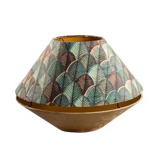 Abat-jour Double En Velours Avec Motif Feuilles, Beige Et Intérieur Doré