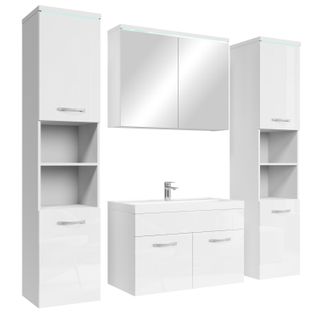 Meuble De Salle De Bain Paso XL 80 X 40 Cm Blanc Brillant  – Armoire De Rangement Meuble Lavabo
