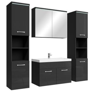 Meuble De Salle De Bain Paso XL 80 X 40 Cm Noir Brillant  – Armoire De Rangement Meuble Lavabo