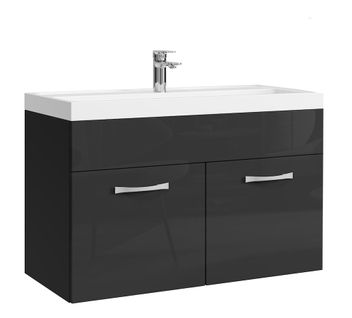 Meuble De Salle De Bain Paso 01 80 X 40 Cm Lavabo Noir Brillant – Armoire De Rangement
