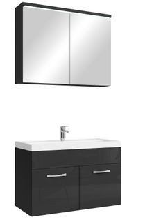 Meuble Vasque Paso 80 X 40 Cm Avec Lavabo Et Miroir - Noir Brillant