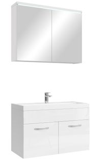 Meuble Vasque Paso 80 X 40 Cm Avec Lavabo Et Miroir - Blanc Brillant