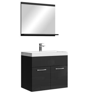 Meuble Vasque Montreal 60 Cm Avec Lavabo Et Miroir - Noir Brillant