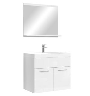 Meuble Vasque Montreal 60 Cm Avec Lavabo Et Miroir - Blanc Brillant