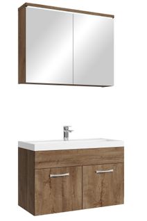 Meuble Vasque Paso 80 X 40 Cm Avec Lavabo Et Miroir - Chêne Marron