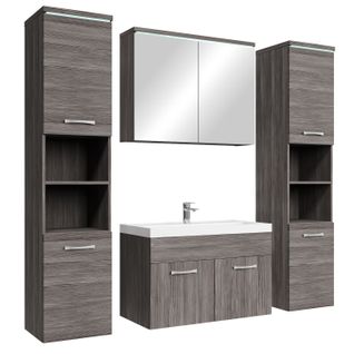 Meuble De Salle De Bain Paso XL 80 X 40 Cm Chene Gris  – Armoire De Rangement Meuble Lavabo Evier