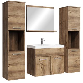 Meuble De Salle De Bain Montreal XL 60 Cm Lavabo Chene Marron   Armoire De Rangement Meuble Lavabo