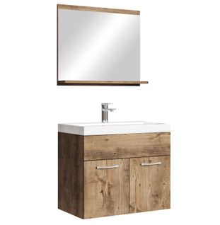 Meuble Vasque Montreal 60 Cm Avec Lavabo Et Miroir - Chêne Marron