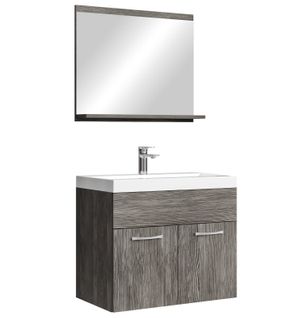 Meuble De Salle De Bain De Montreal 02 60 Cm Lavabo Chene Gris   Armoire De Rangement Meuble Lavabo