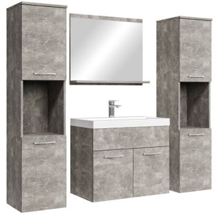 Meuble De Salle De Bain Montreal XL 60 Cm Lavabo Beton Gris   Armoire De Rangement Meuble Lavabo