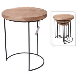 Ensemble De Table D'appoint 3 PCs Teck Et Métal