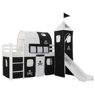 Lit Mezzanine Pour Enfants Avec Toboggan Cadre En Pin Avec Barres De Sécurité 97x208 Cm