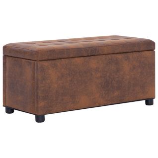 Vidaxl Pouf De Rangement 87,5 Cm Marron Similicuir Daim Tabouret Banc D'entrée Coffre De Rangement