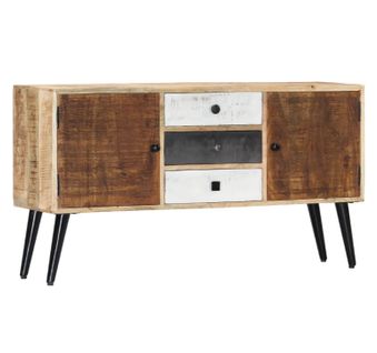 Buffet 2 Portes 3 Tiroirs Manguier Massif Clair Et Pieds Métal Noir Bastia