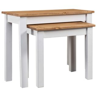 Tables Gigognes 2pcs Blanc Bois Pin Massif Assortiment Panama