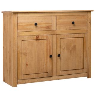 Buffet 1 Pièce 2 Tiroirs 2 Portes En Pin Massif Blanc Panama Range Armoire De Rangement