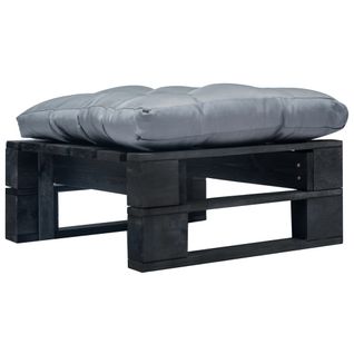 Repose-pied Palette De Jardin Avec Coussin Gris Noir Bois