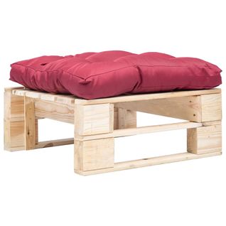 Repose-pied Palette De Jardin Et Coussin Rouge Bois Naturel
