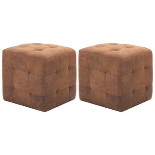 2 Pièces Poufs Marron 30 X 30 X 30 Cm Simili Daim