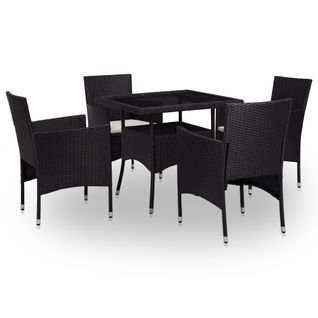 Mobilier À Dîner D'extérieur 5 PCs Noir Résine Tressée Et Verre