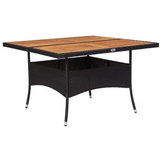 Table D'extérieur Noir Résine Tressée Et Bois D'acacia Solide
