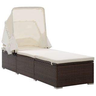 Chaise Longue Avec Auvent Et Coussin Résine Tressée Marron