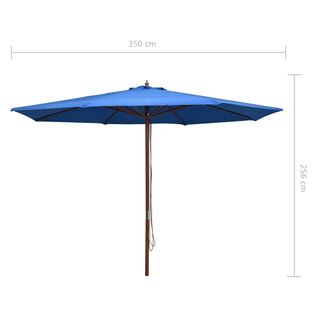 Parasol Droit Avec Mât En Bois Ø 350 Cm - 350x256 Cm - Bleu