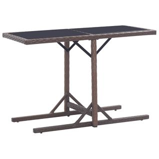 Table De Jardin Marron 110x53x72 Cm Verre Et Résine Tressée
