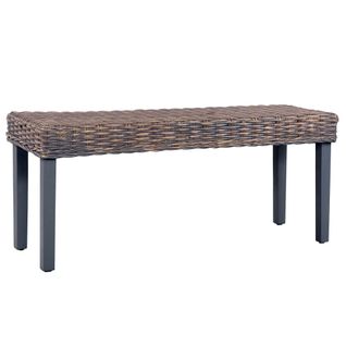 Banc 110 Cm Gris Rotin Naturel Kubu Et Bois D'acajou Massif