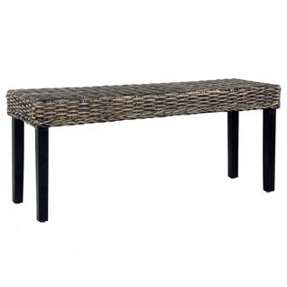 Banc 110 Cm Noir Rotin Naturel Kubu Et Bois D'acajou Massif