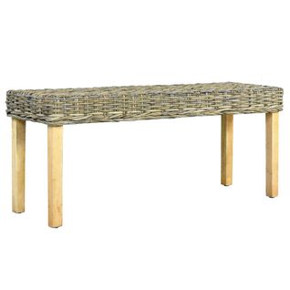 Banc 110 Cm Rotin Naturel Kubu Et Bois D'acajou Massif
