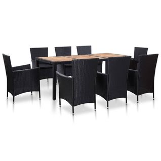 Ensemble à Manger D'extérieur 9pcs Coussins Résine Tressée Noir