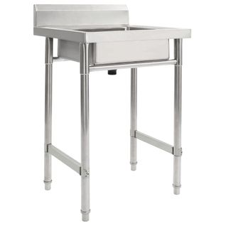 Évier De Cuisine Inox 1 Bac Avec Dosseret 60x60x98 Cm Et Accessoires