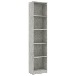 Bibliothèque à 5 Niveaux Gris Béton 40x24x175cm Bois Ingénierie