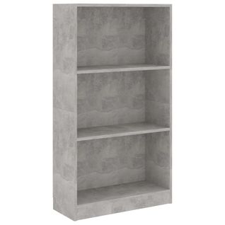 Bibliothèque 3 Niveaux Gris Béton 60x24x109cm Bois Contreplaqué