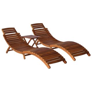 Lot 3 Bain De Soleil Pliable Avec Table Bois Aux Intempéries