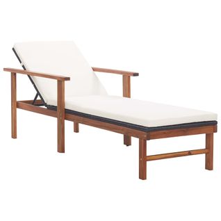 Bain De Soleil Avec Coussin Résine Tressée Et Bois D'acacia Noir Résistant Intempéries