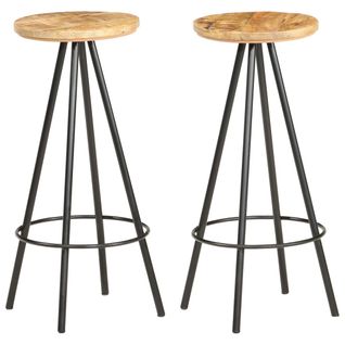 Tabourets De Bar Lot De 2 Bois De Manguier Brut