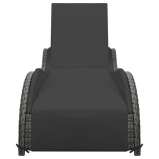 Chaise Longue Avec Coussin En Résine Tressée - 200x73x45 Cm - Gris Anthracite